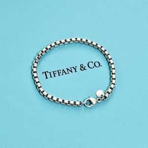 $495 Tiffany & Co. Venetian Box Link Sterling Silver Unisex Bracelet Chain 7.5”